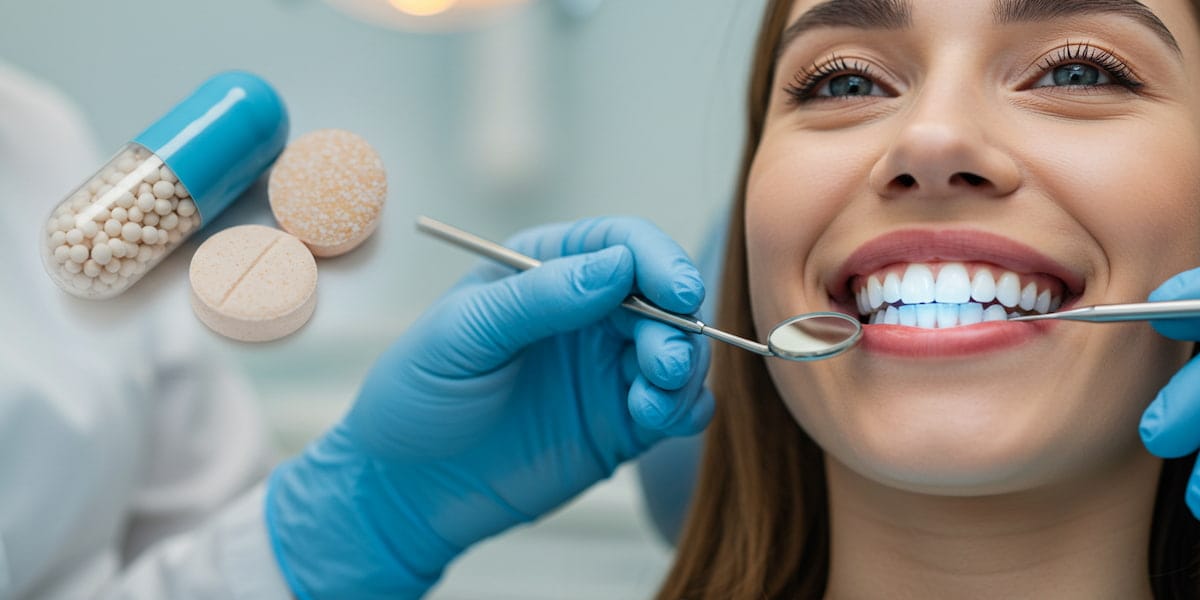 a patient is getting teeth whitening treatment to remove Amoxicillin stains from teeth.