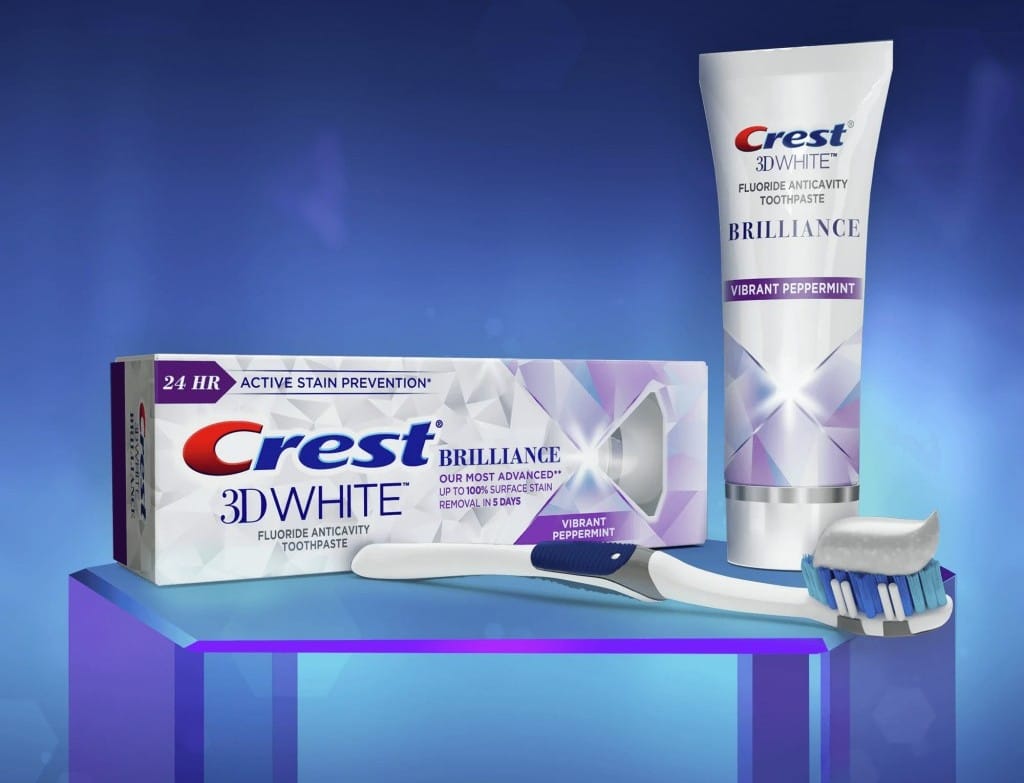 Image displaying the Crest 3D White Brilliance toothpaste, one of the dentist-recommended toothpastes 2025.