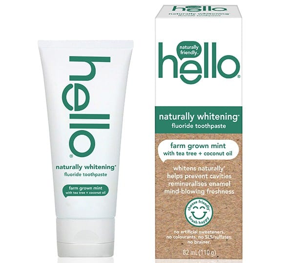 Image displaying the Hello Naturally Whitening Fluoride toothpaste, one of the dentist-recommended toothpastes 2025.