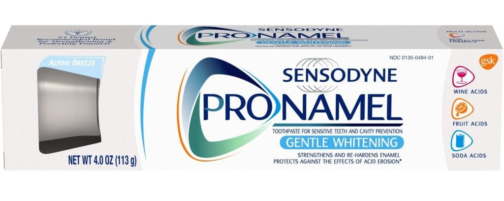 Image displaying the Sensodyne Pronamel Gentle Whitening toothpaste, one of the dentist-recommended toothpastes 2025.