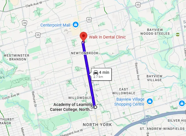 map Academy of Learning and walk in dental clinic