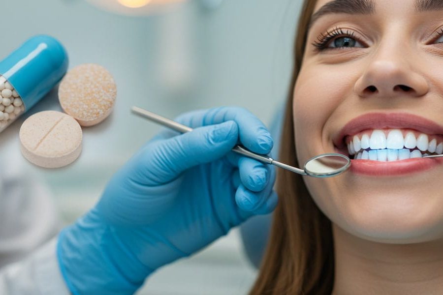 a patient is getting teeth whitening treatment to remove Amoxicillin stains from teeth.
